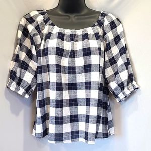 Universal Thread Navy and White Plaid Blouse